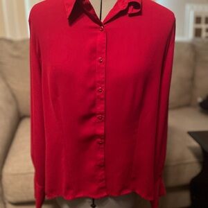 Jaclyn Smith Red Long Sleeve Button Down Shirt